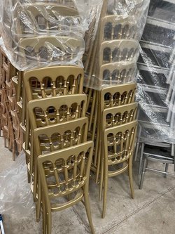 Secondhand Gilt Spindle Back Banqueting Chairs with Seat Pads For Sale