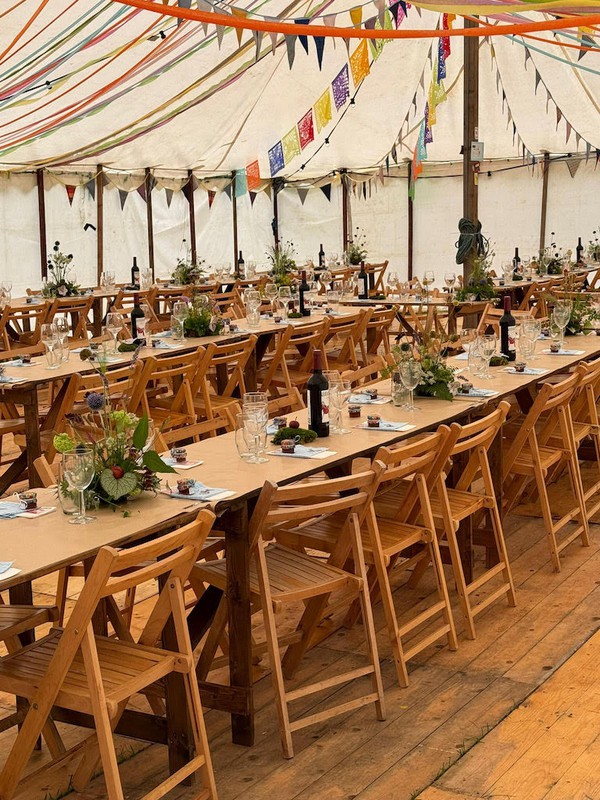 Trad marquee with trestle tables