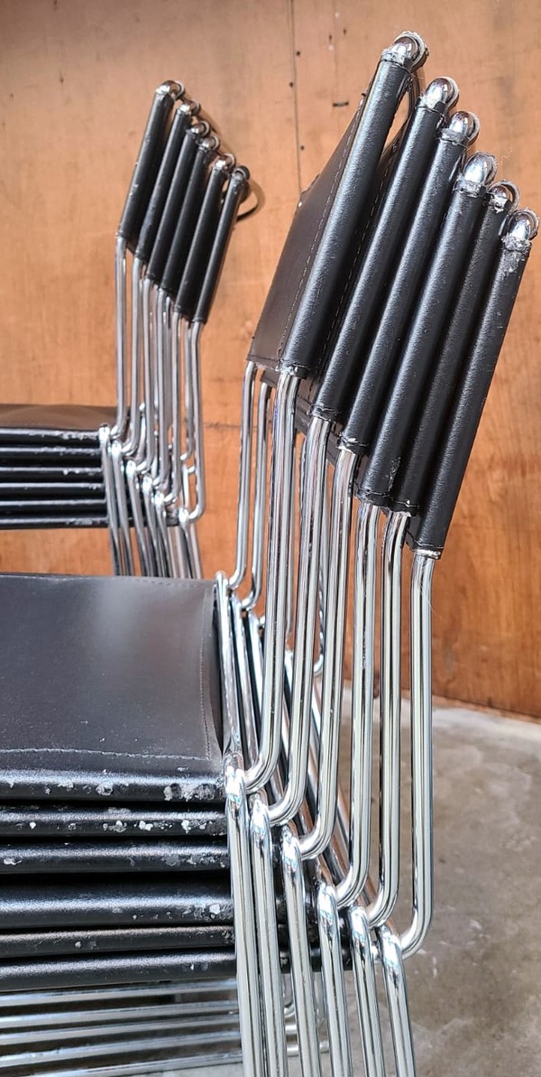 Secondhand Chrome And Black Leather Chairs For Sale