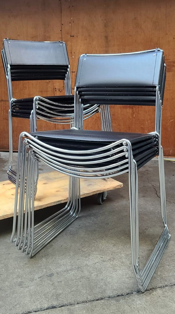 Secondhand Used Chrome And Black Leather Chairs