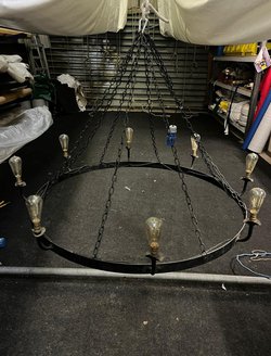 Secondhand Black Iron Circular Chandelier For Sale