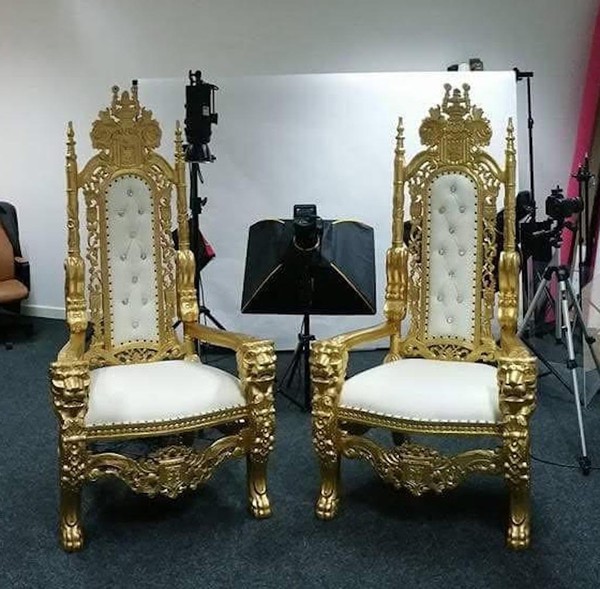 Pair of Gold and Ivory Thrones / Wedding Chairs