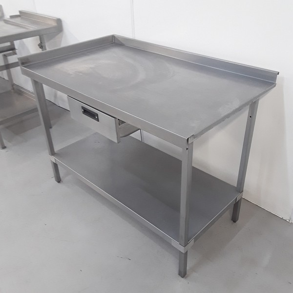 120cm Wide Stainless Steel Table And Drawer For Sale