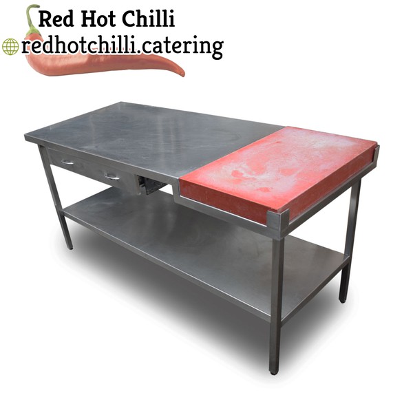 1.82m Stainless Steel Prep Bench with Butchers Block  (Ref: 1671)