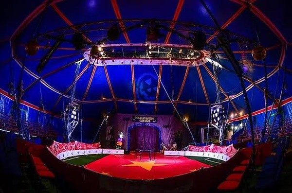 Inside Big top Blue and red