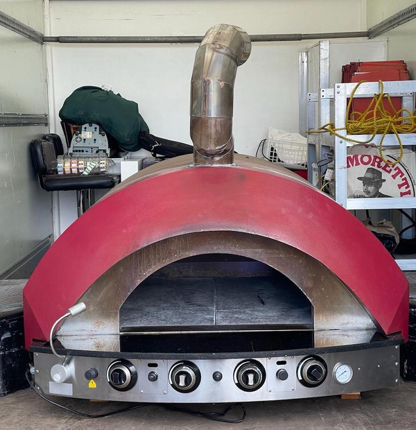 Red and Silver Alfa Forni Gas Pizza Oven