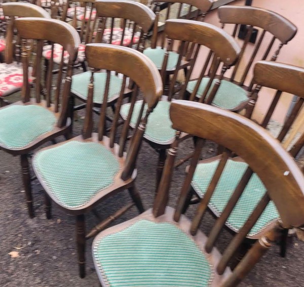Traditional Wooden Pub Chairs with green seat