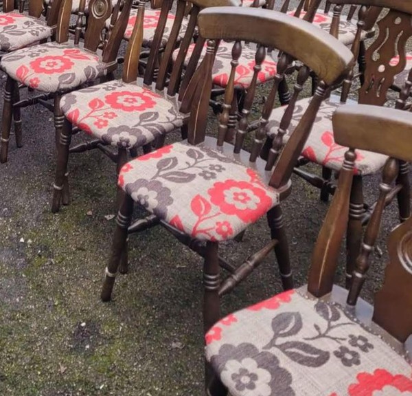 Traditional Wooden Pub Chairs with patterned seat
