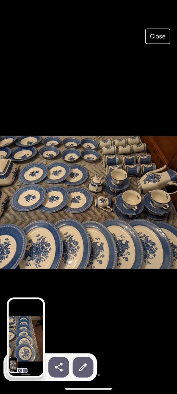 Blue and white diner service by Churchills