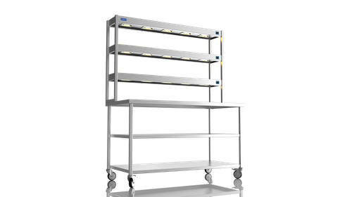 New Unused Centre Bench 1500 3 Tier Heated Gantry Mid Shelf For Sale New Unused Centre Bench 1500 3 Tier Heated Gantry Mid Shelf For Sale