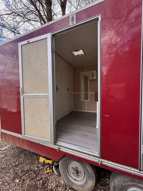 Red Portable Toilet Trailer