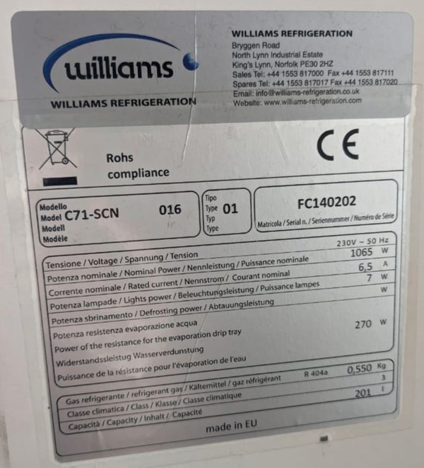 Secondhand Williams C71-SCN Multideck Display Fridge