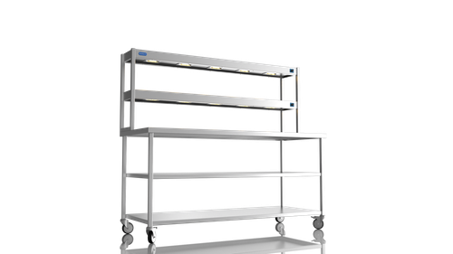 New Unused Centre Bench 1800 2 Tier Heated Gantry Mid Shelf For Sale New Unused Centre Bench 1800 2 Tier Heated Gantry Mid Shelf For Sale