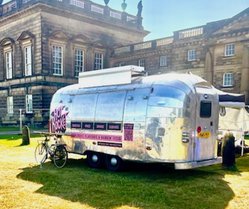 Polished aluminium airstream catering trailer