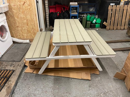 Secondhand White and Grey Picnic Benches For Sale Secondhand White and Grey Picnic Benches For Sale