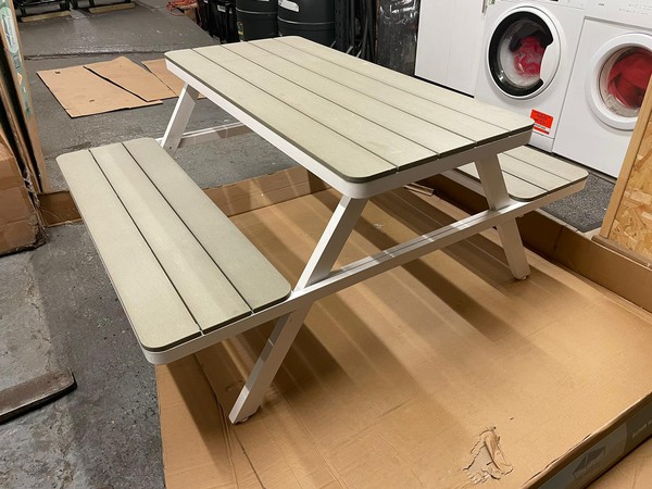 White and Grey Picnic Benches For Sale