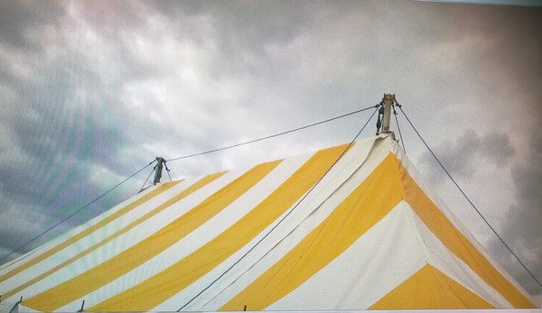 Marquee roof in yellow and white PVC