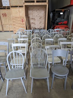 Secondhand Used Vintage Grey Blue Wood Chairs For Sale