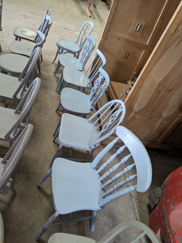 Secondhand Used Vintage Grey Blue Wood Chairs
