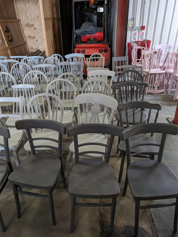 Secondhand Vintage Grey Blue Wood Chairs For Sale