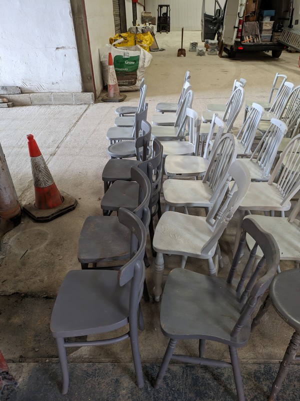 Vintage Grey Blue Wood Chairs For Sale