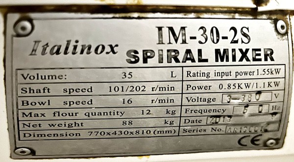 Italinox IM-30-2S spiral mixer  for sale