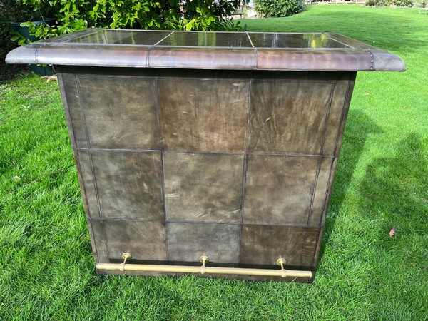 Used Leather and Brass Bar For Sale