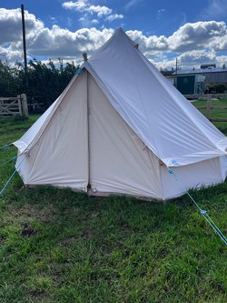 Secondhand 4m Bell Tents with 1/2 Coir Matting Double Bed and Bedding For Sale