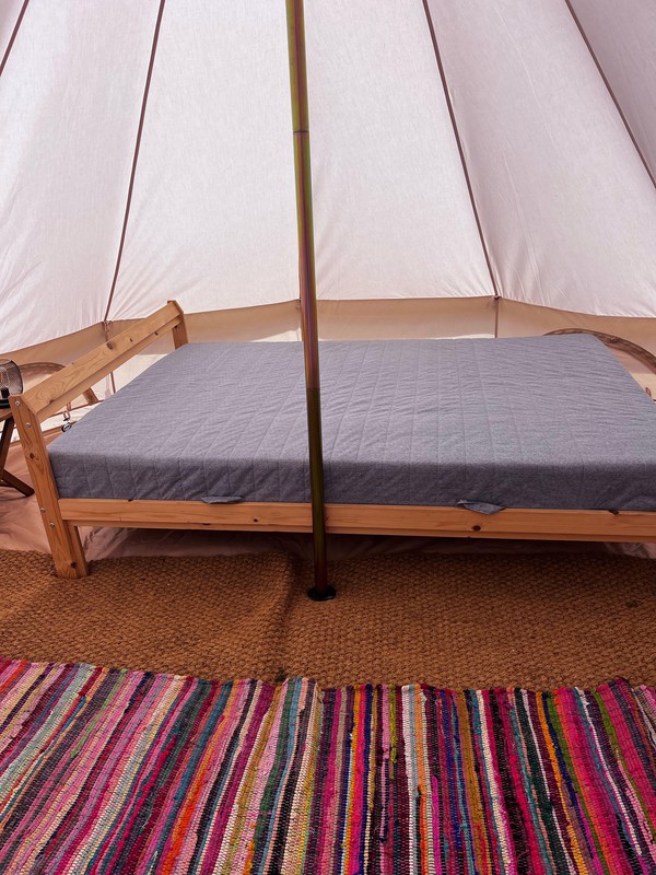 Secondhand 4m Bell Tents with 1/2 Coir Matting Double Bed and Bedding
