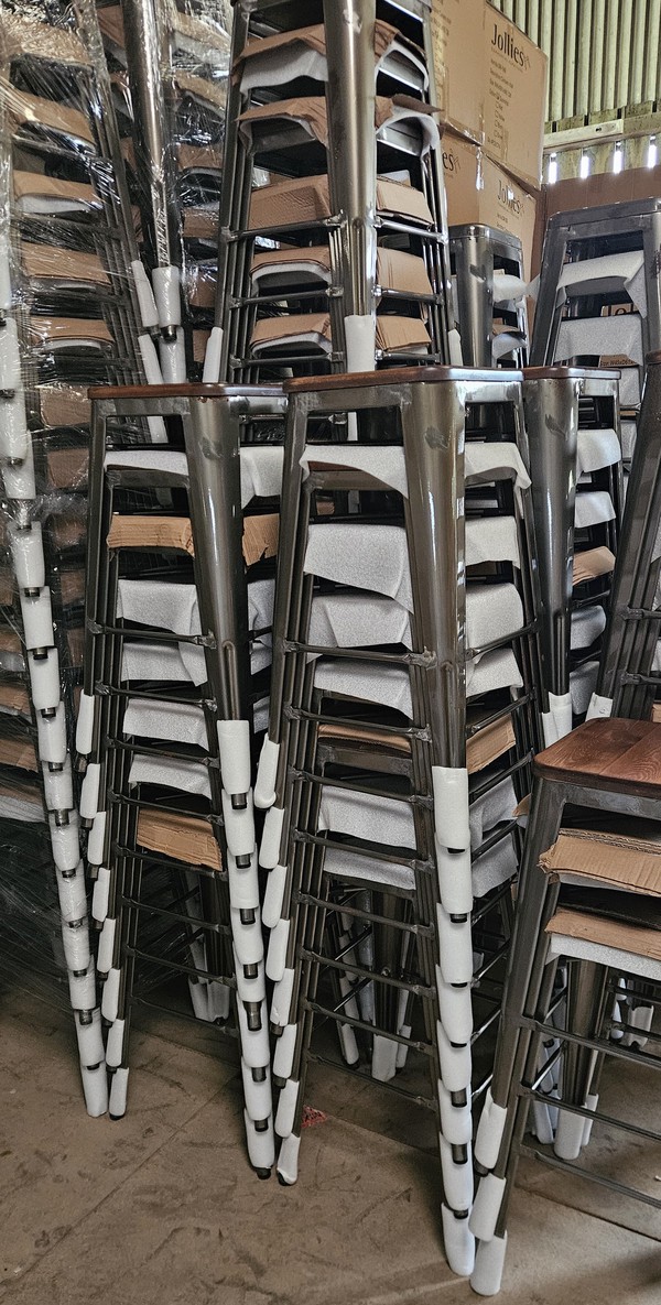 Industrial Gunmetal Grey Bar Stools with Wood Seats