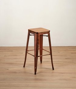 Copper Tolix Style High Bar Stools with Wooden Seat