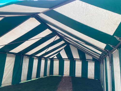 Green and white Armbruster marquee 6m by 12m (20’ by 40’) Green and white Armbruster marquee 6m by 12m (20’ by 40’)