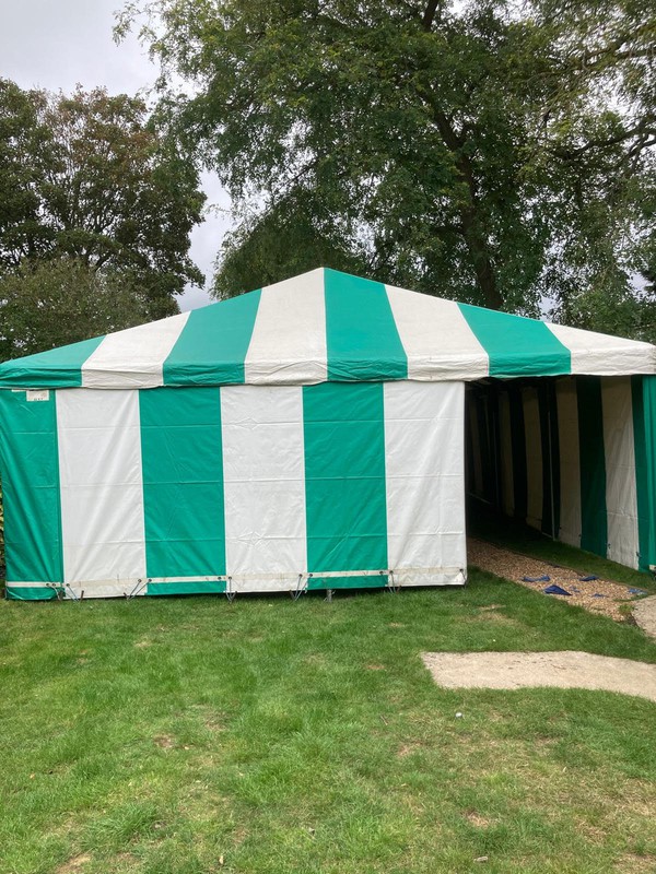 Used Green and white Armbruster marquee 6m by 12m (20’ by 40’)