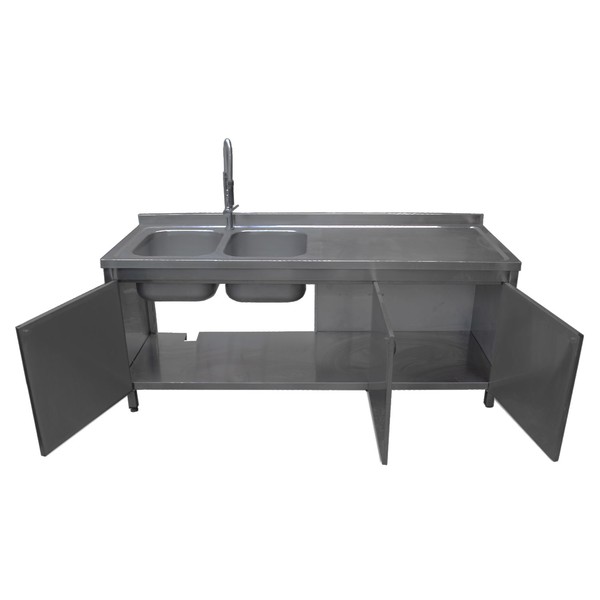 1.95m Stainless Steel Double Dishwasher Sink Unit For Sale