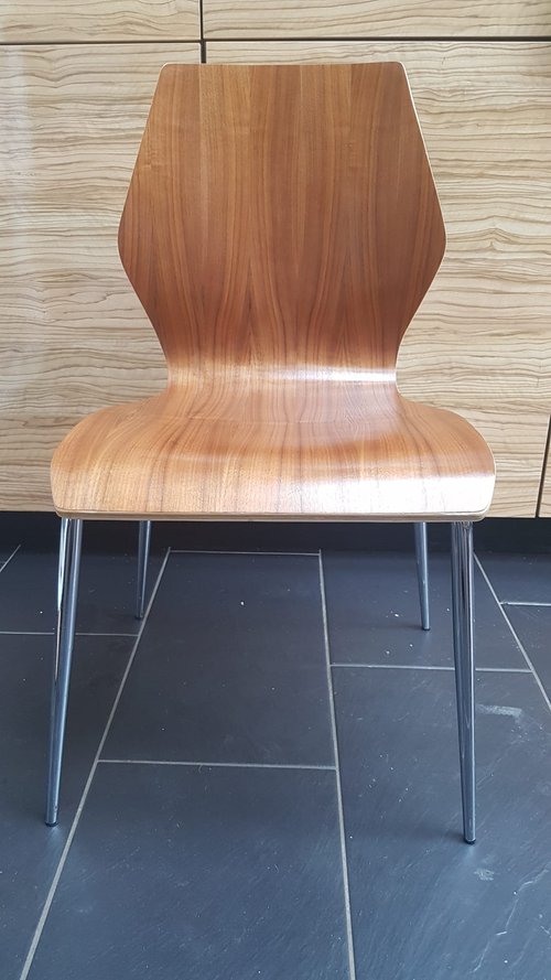 Plywood and chrome stacking chairs Plywood and chrome stacking chairs