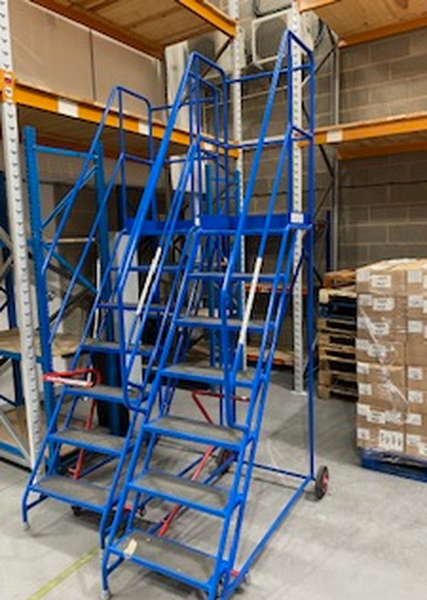 Secondhand 2x Mobile Metal Ladders For Sale