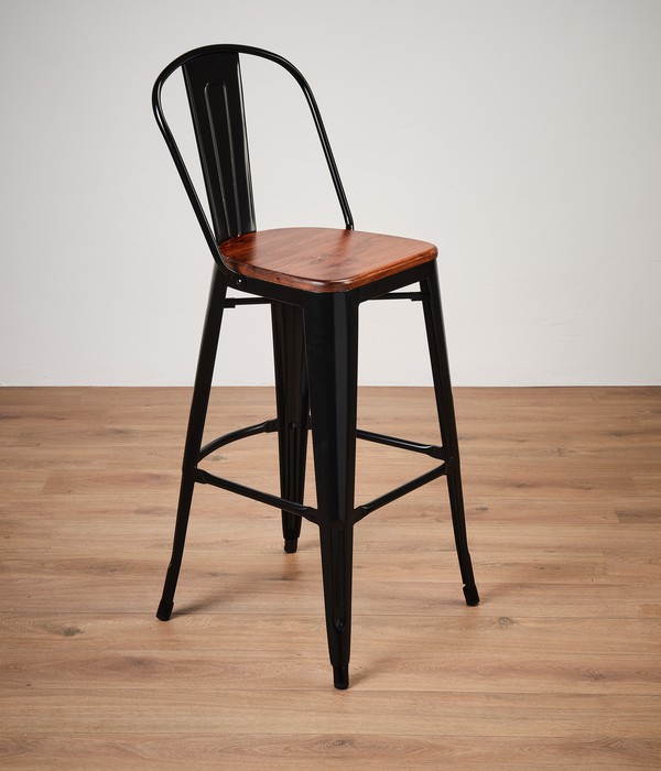 black tolix style bar stools with wooden seat
