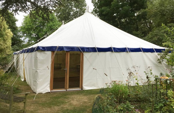 Traditional marquee with double glass doors