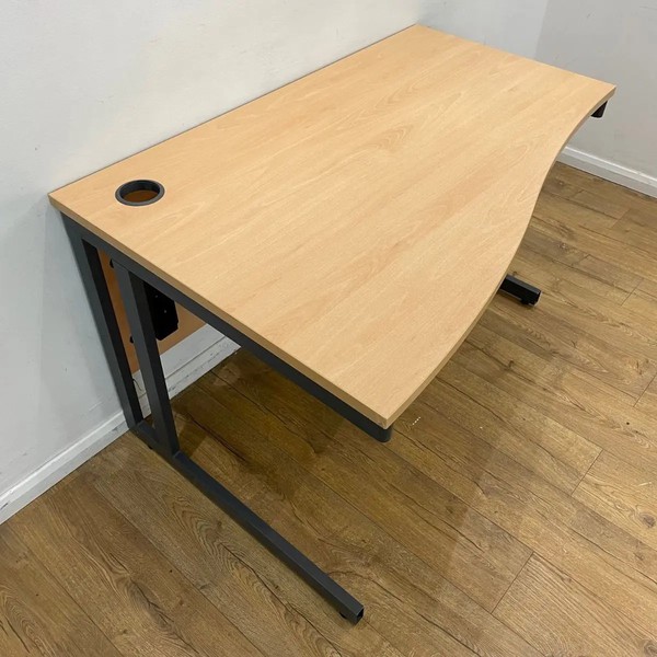 84x Beech Slimline 1200mm Wave Desk & Pedestal For Sale