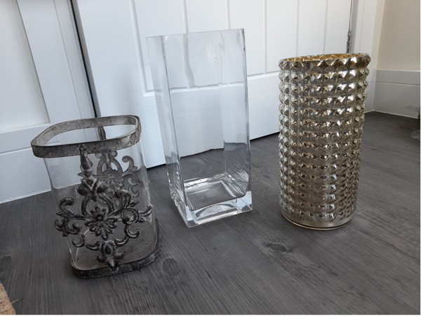 Silver Studded Vase and Cylinder rectangle Vase