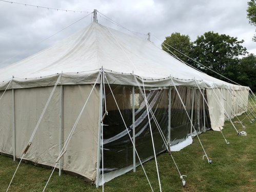 Secondhand 40ft x 60ft (120ft) Traditional Pole PVC Marquee With Lining For Sale Secondhand 40ft x 60ft (120ft) Traditional Pole PVC Marquee With Lining For Sale