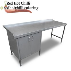 2.16m Stainless Steel Table With Storage Cupboard