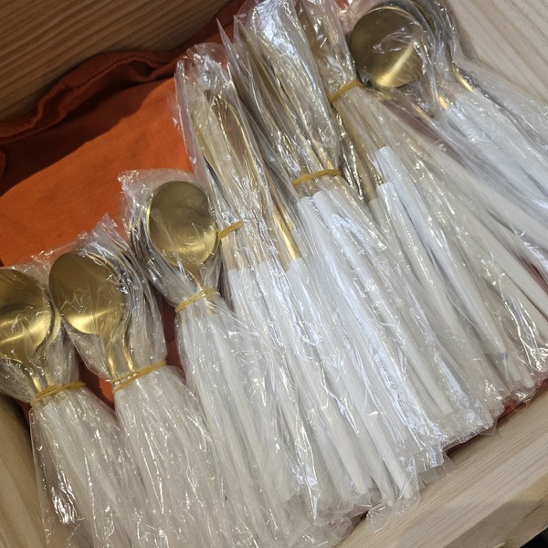 White and Gold Cutlery for sale