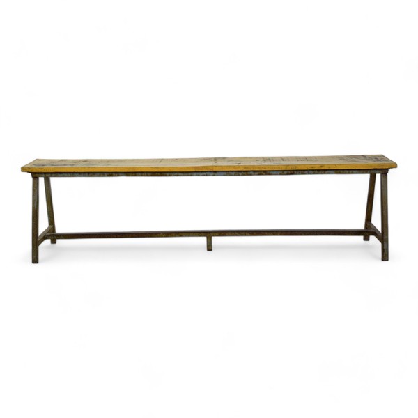 Vintage Metal Frame Wood Top Benches