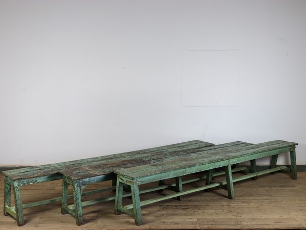 Secondhand Used Very Large 255cm Vintage Wooden Benches For Sale
