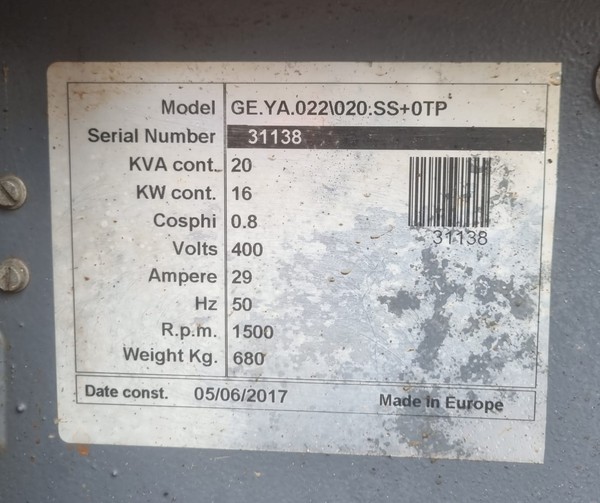 Used 2017 Elcos 20kVa Diesel Generator For Sale