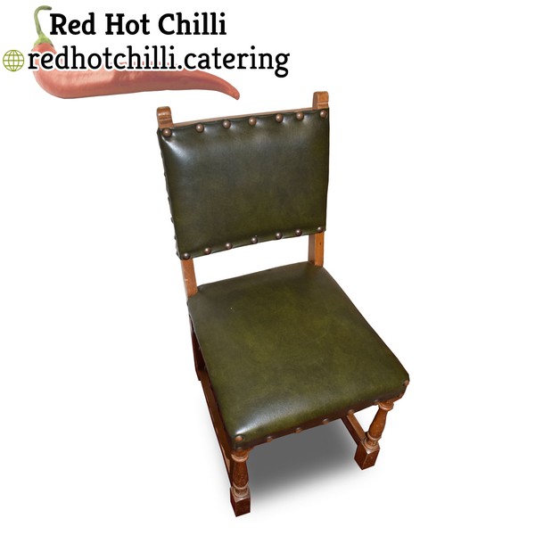 Secondhand 12x Solid Green Leather Dining Chairs For Sale