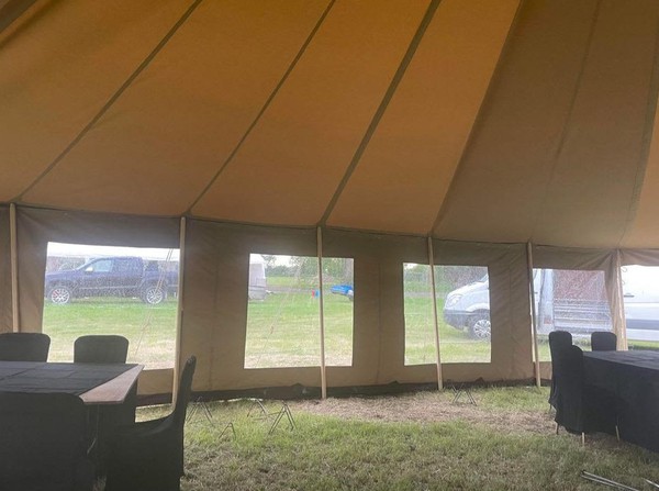 Used 9m x 9m Sand Canvas Traditional Marquee For Sale