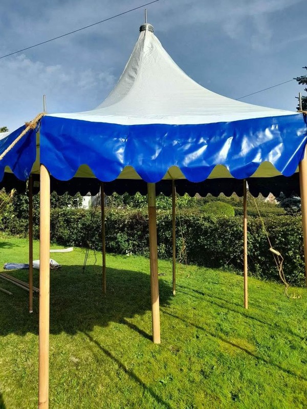 Secondhand Used 4m Diameter Blue/White Marquee With Canopy