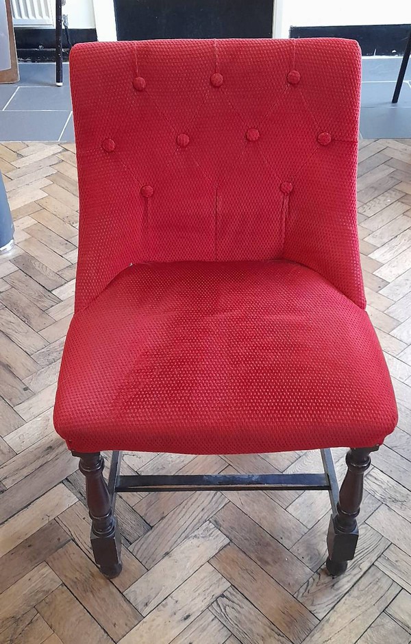 28 Wood Frame Red Fabric Chairs